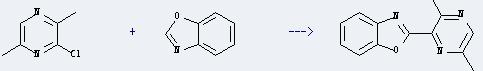Benzoxazole can react with 3-chloro-2,5-dimethyl-pyrazine to get 2-(3,6-dimethyl-pyrazin-2-yl)-benzooxazole